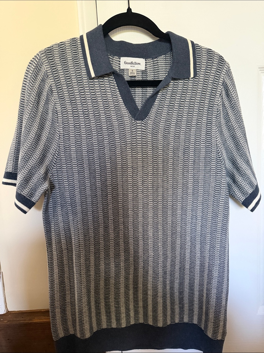 Goodfellow & Co Navy and Cream Knit Short-Sleeve Polo